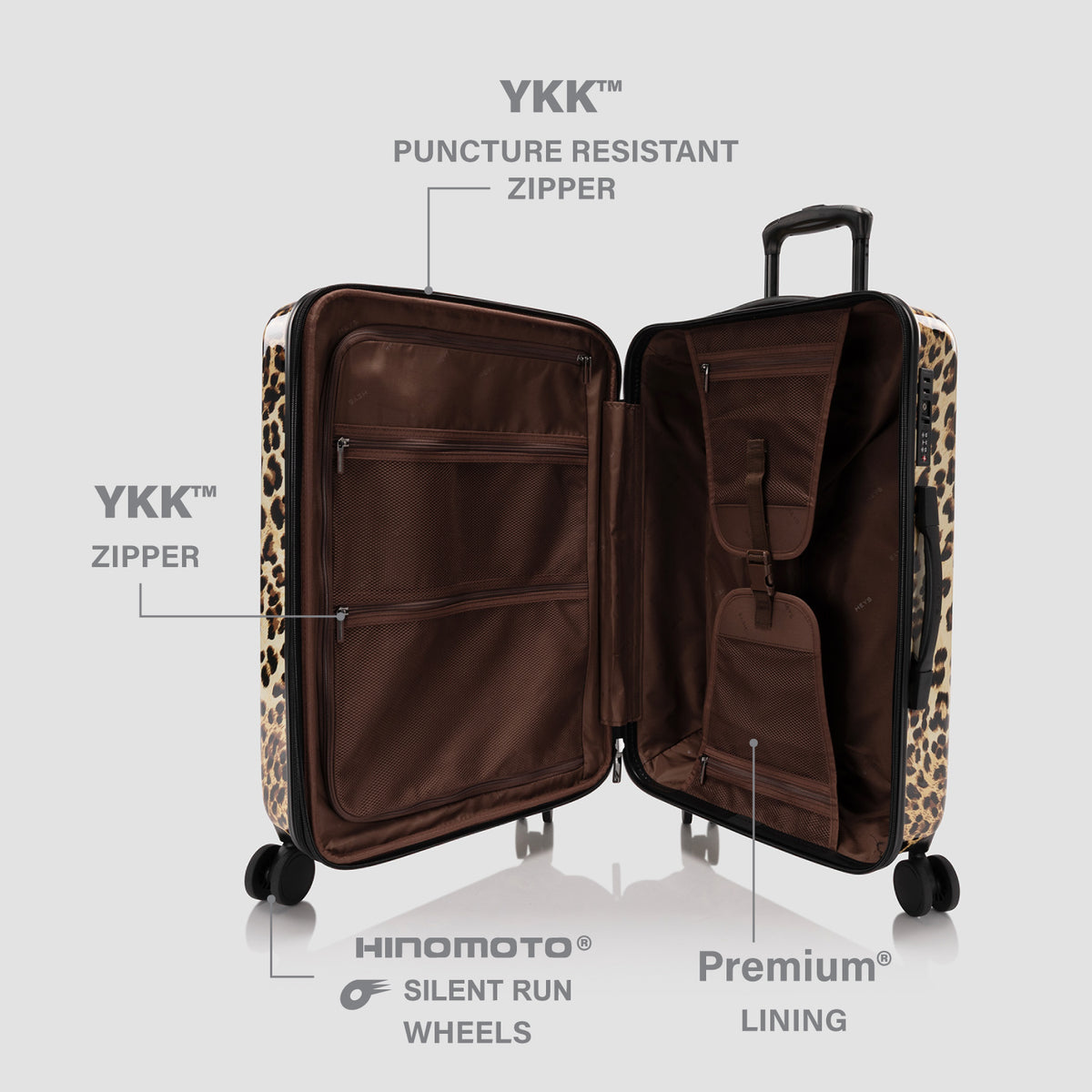 Ensemble de 3 valises Elite Fashion Spinner® – Léopard marron