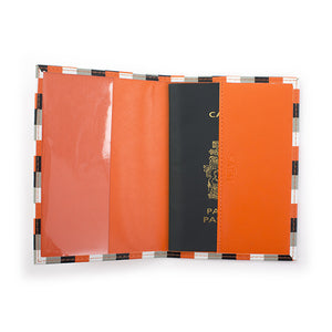Porte-passeport à carreaux orange