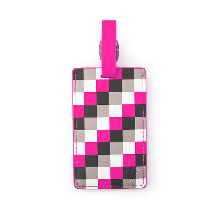 Pink Check Luggage Tag